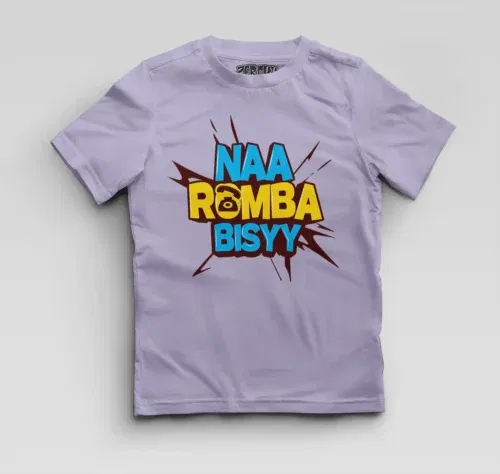 Naa romba bisyy boys round neck t-shirt in lavender color