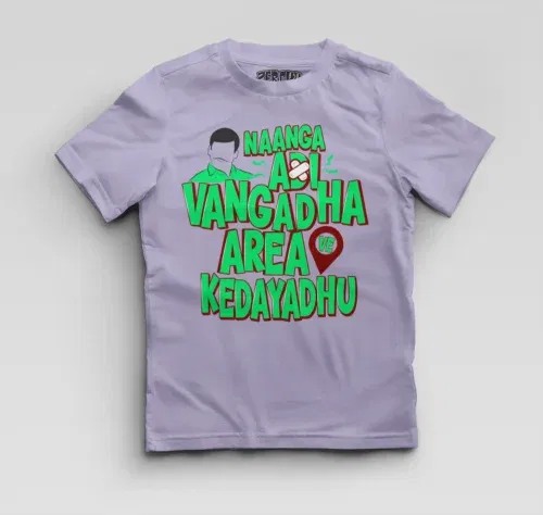Naanga adi vangadha area ve kedayadhu boys round neck t-shirt in lavender color