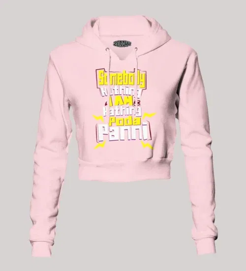 Somebody kuthing iam kathing women's crop hoodies in light baby pink color