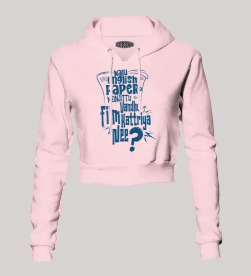 Nalu english paper meinjittu vandhu film kattriya nee women's crop hoodies in light baby pink color