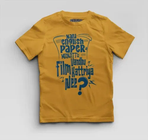 Nalu english paper meinjittu vandhu film kattriya nee boys round neck t-shirt in mustard yellow color