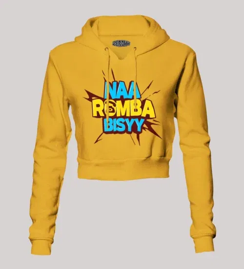 Naa romba bisyy women's crop hoodies in mustard yellow color