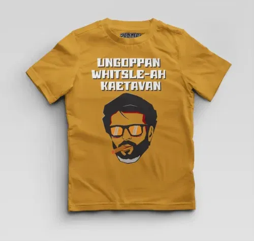 Ungoppan whistle ah kaetavan boys round neck t-shirt in mustard yellow color