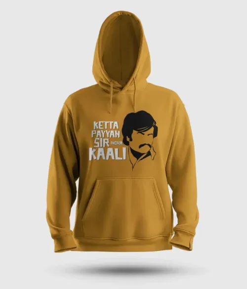 Ketta payyan sir indha kaali men/unisex hoodie in mustard yellow color
