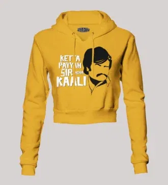 Ketta Payyan Sir Indha Kaali Women's Crop Hoodies in Mustard Yellow Color