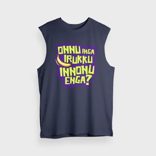 Onnu inga irukku, innonu enga men/unisex tank top in navy blue color