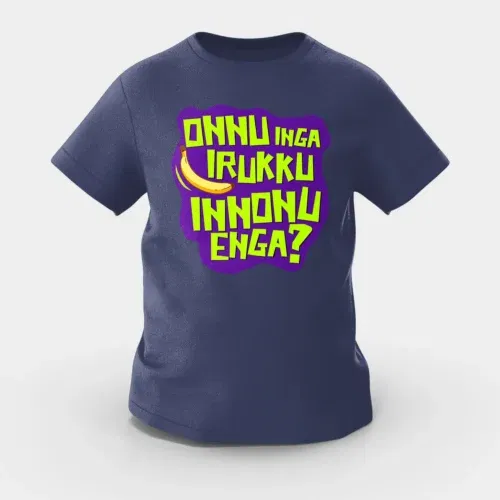 Onnu inga irukku, innonu enga girls round neck t-shirt in navy blue color