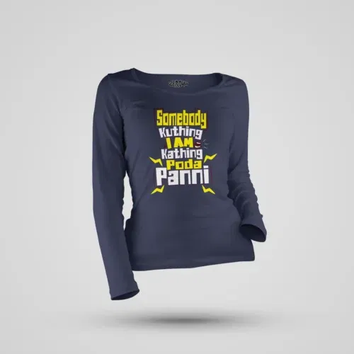Somebody kuthing iam kathing women's long sleeve t-shirt in navy blue color