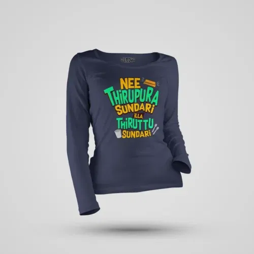 Nee thirupura sundari illa thiruttu sundari women's long sleeve t-shirt in navy blue color