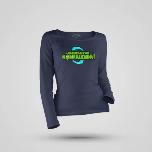 Marupadiyum modhalenda! Women's long sleeve t-shirt in navy blue color