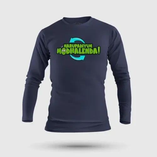 Marupadiyum modhalenda! Men/unisex long sleeve t-shirt in navy blue color