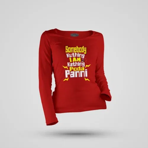Somebody kuthing iam kathing women's long sleeve t-shirt in red color