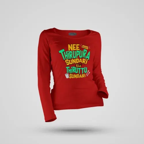 Nee thirupura sundari illa thiruttu sundari women's long sleeve t-shirt in red color