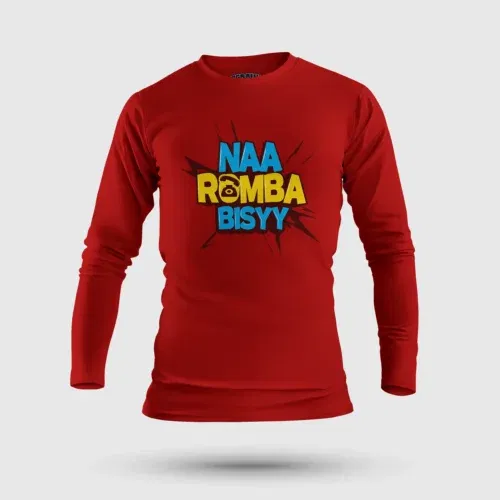 Naa romba bisyy men/unisex long sleeve t-shirt in red color