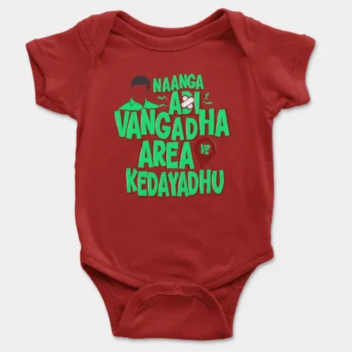 Naanga adi vangadha area ve kedayadhu onesie/romper in red color