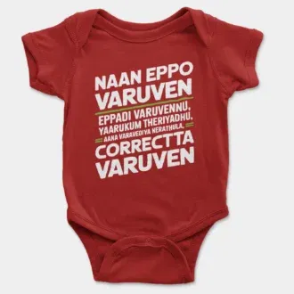 Naan Eppo Varuven, Eppadi Varuvennu, Yaarukum Theriyadhu Onesie/Romper in Red Color