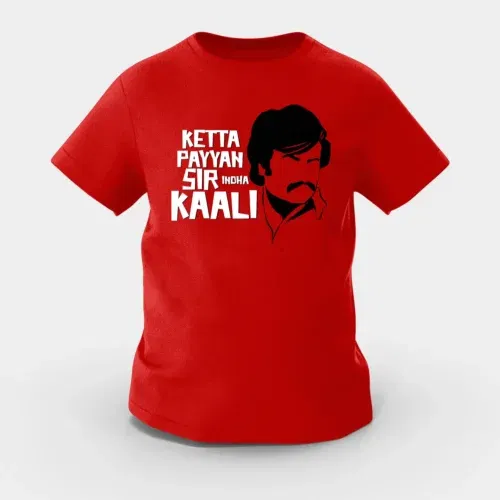 Ketta payyan sir indha kaali girls round neck t-shirt in red color