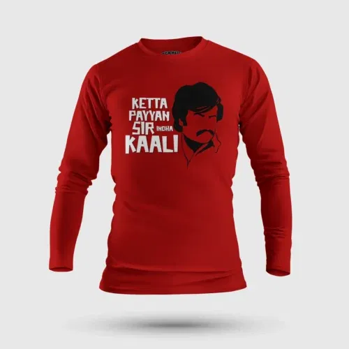 Ketta payyan sir indha kaali men/unisex long sleeve t-shirt in red color