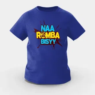 Naa Romba Bisyy Girls Round Neck T-Shirt in Royal Blue Color