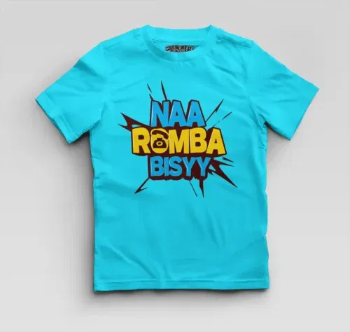 Naa romba bisyy boys round neck t-shirt in skyblue color