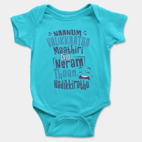 Naanum valikkaatha maathiri evlo neram thaan nadikkirathu onesie/romper in skyblue color
