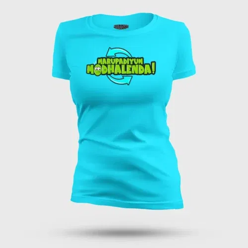 Marupadiyum modhalenda! Women's t-shirt in skyblue color