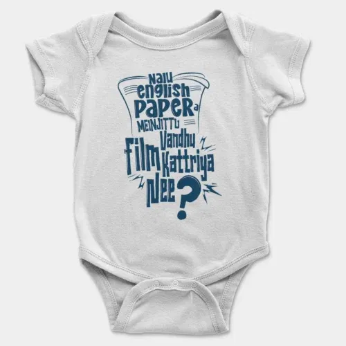 Nalu english paper meinjittu vandhu film kattriya nee onesie/romper in white color