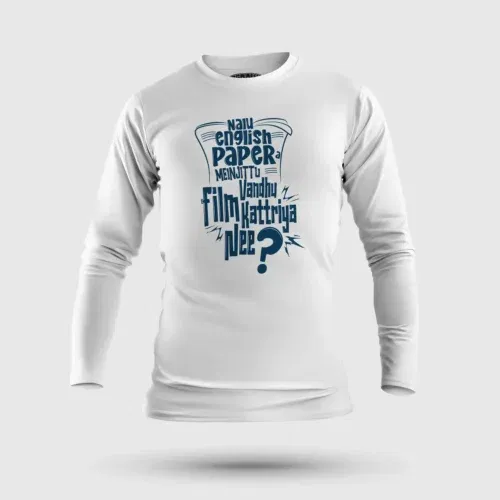 Nalu english paper meinjittu vandhu film kattriya nee men/unisex long sleeve t-shirt in white color