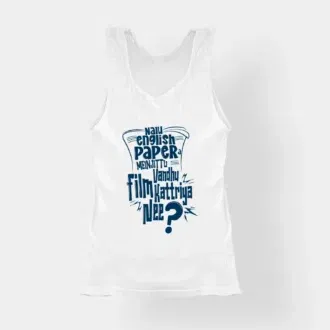 Nalu English Paper Meinjittu Vandhu Film Kattriya Nee Women's Tank Top in White Color