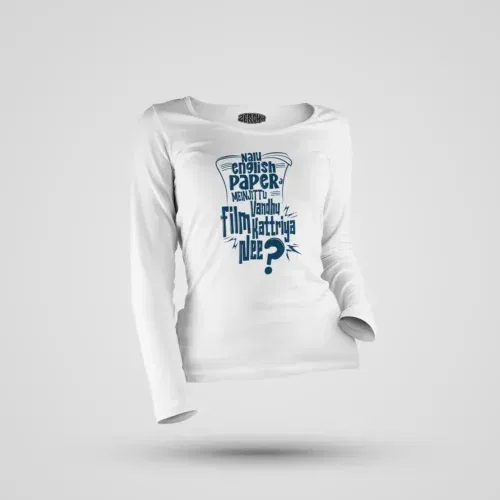 Nalu english paper meinjittu vandhu film kattriya nee women's long sleeve t-shirt in white color