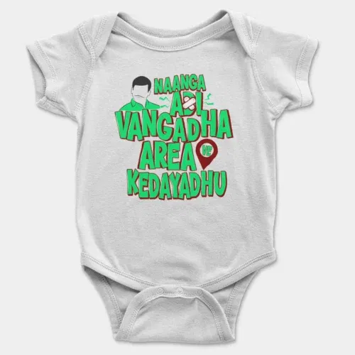 Naanga adi vangadha area ve kedayadhu onesie/romper in white color