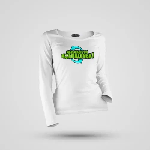 Marupadiyum modhalenda! Women's long sleeve t-shirt in white color