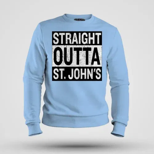 Straight outta st. Johns men/unisex sweatshirt in baby blue color