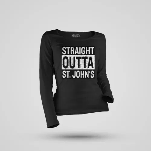 Straight outta st. Johns women's long sleeve t-shirt in black color