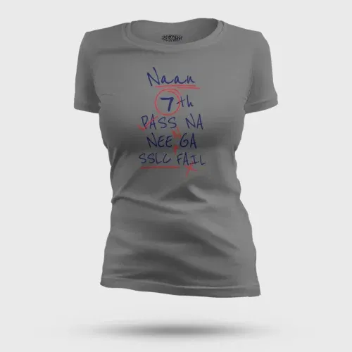 Naan 7th pass na, neenge sslc fail women's t-shirt in charcoal melange color
