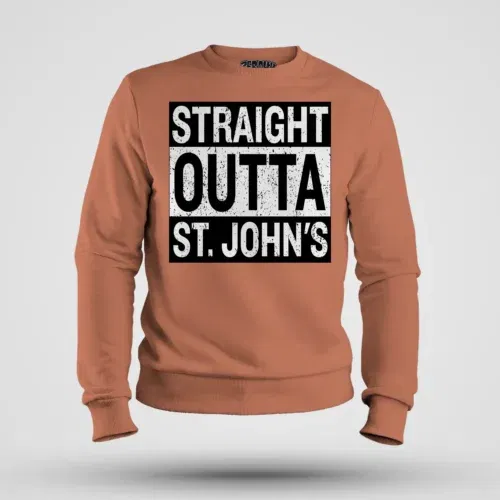 Straight outta st. Johns men/unisex sweatshirt in coral color