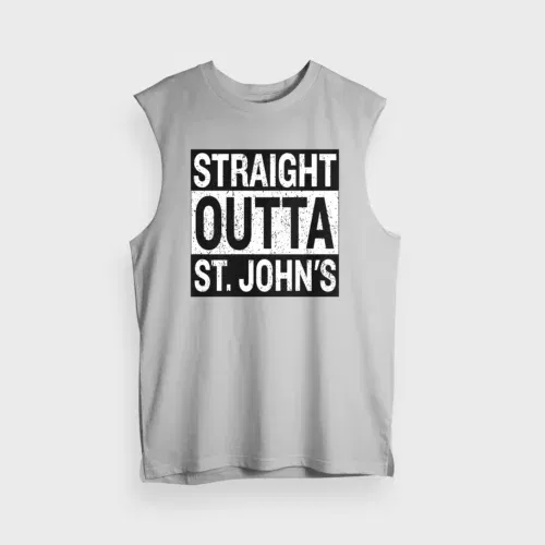 Straight outta st. Johns men/unisex tank top in grey melange color