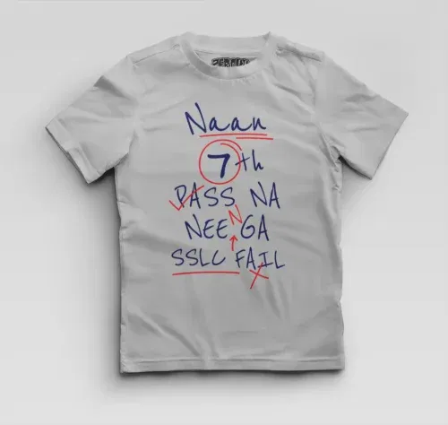 Naan 7th pass na, neenge sslc fail boys round neck t-shirt in grey melange color