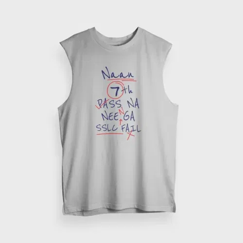 Naan 7th pass na, neenge sslc fail men/unisex tank top in grey melange color
