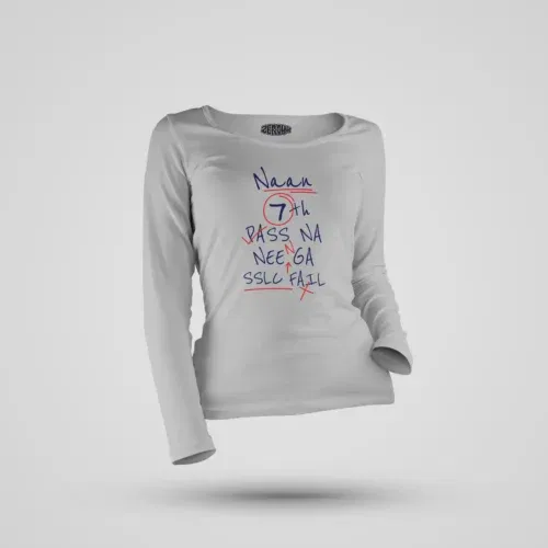Naan 7th pass na, neenge sslc fail women's long sleeve t-shirt in grey melange color