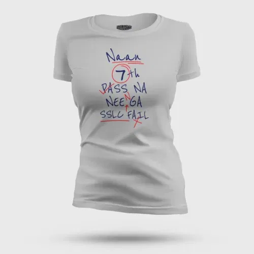 Naan 7th pass na, neenge sslc fail women's t-shirt in grey melange color