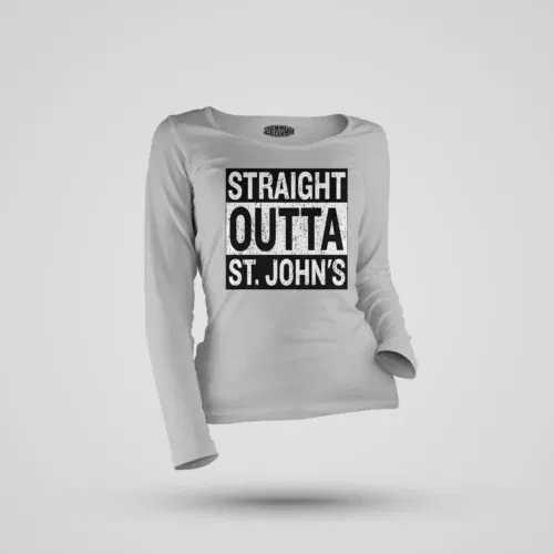 Straight outta st. Johns women's long sleeve t-shirt in grey melange color