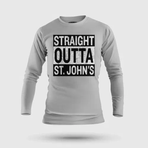 Straight outta st. Johns men/unisex long sleeve t-shirt in grey melange color