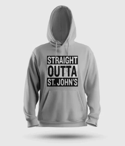 Straight outta st. Johns men/unisex hoodie in grey melange color