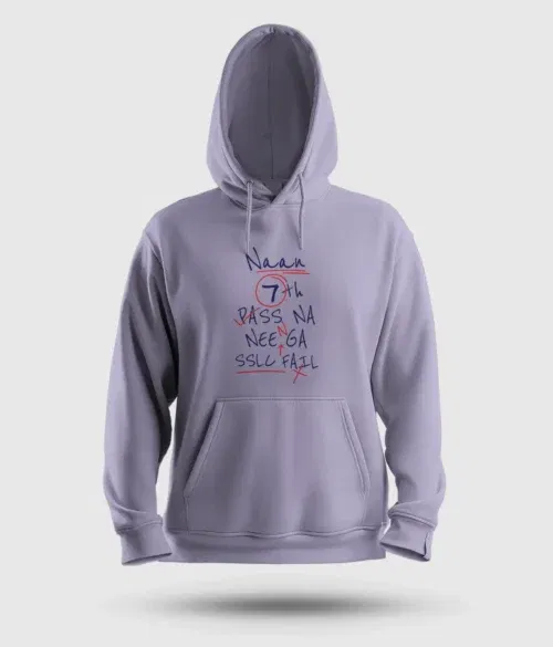 Naan 7th pass na, neenge sslc fail men/unisex hoodie in lavender color