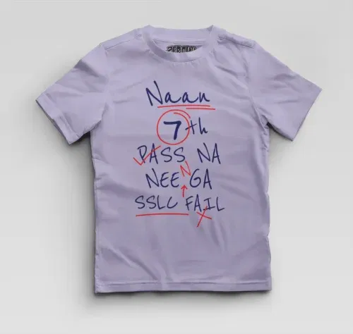 Naan 7th pass na, neenge sslc fail boys round neck t-shirt in lavender color