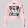 Straight Outta St. Johns Women's Crop Hoodies in Light Baby Pink Color