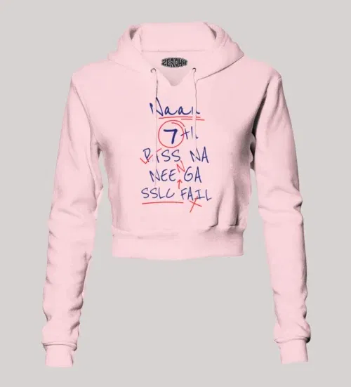 Naan 7th pass na, neenge sslc fail women's crop hoodies in light baby pink color