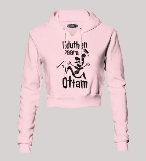 Eduthen paaru ottam women's crop hoodies in light baby pink color