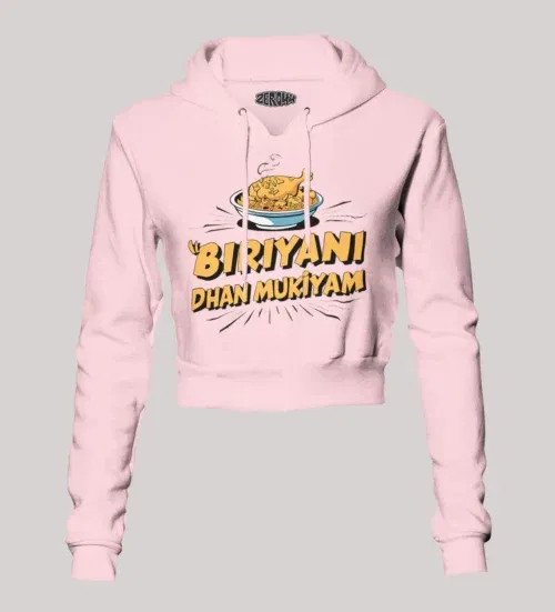 Biriyani dhan mukiyam women's crop hoodies in light baby pink color